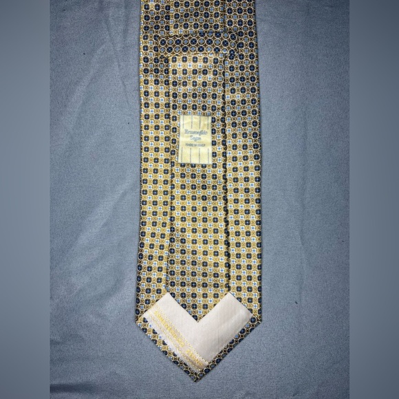 Men’s Ermenegildo Zegna Gold Blue Geometric Regular Designer Silk Italy Tie - Picture 3 of 4